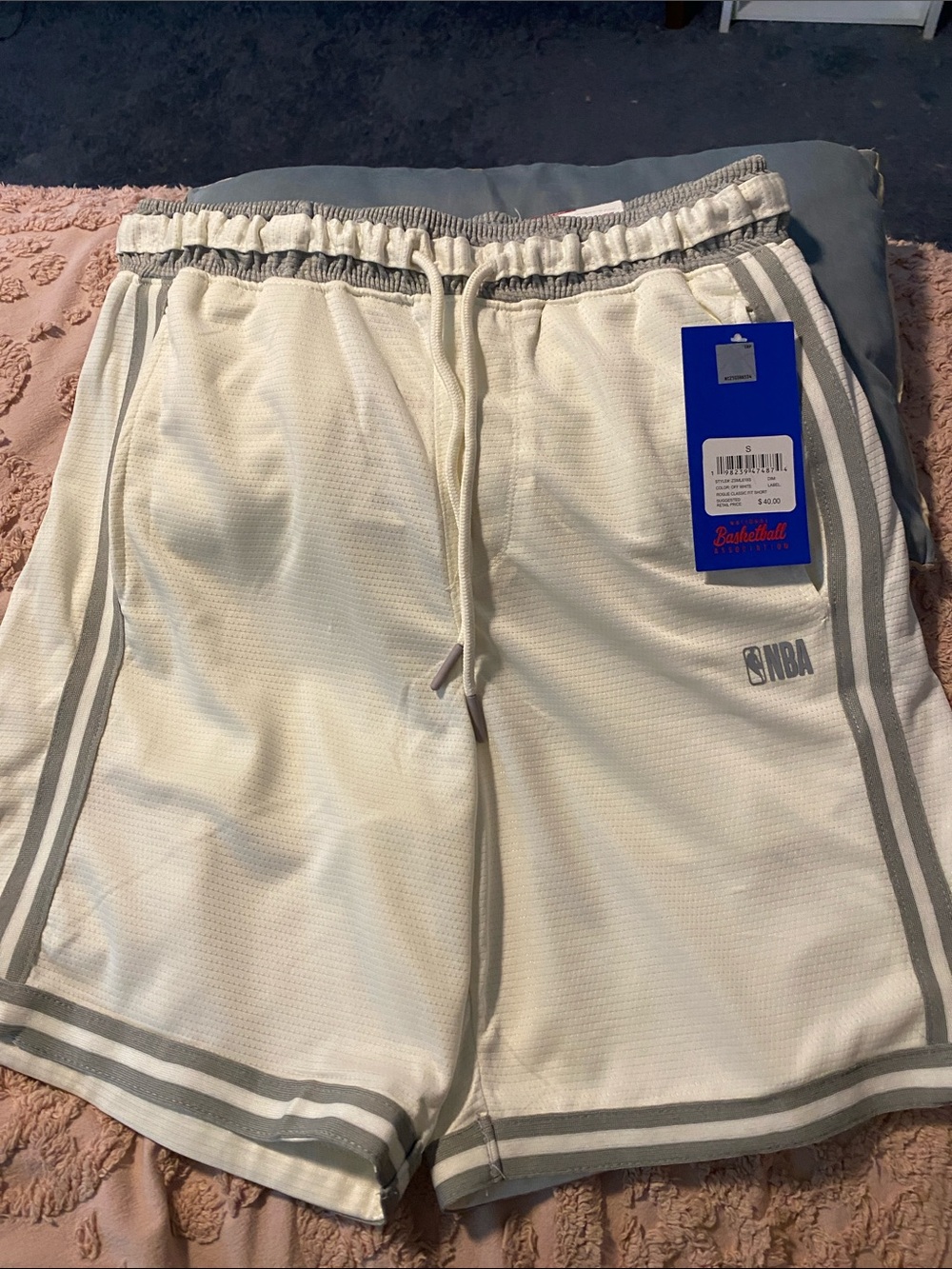 NBA Men's Cream Athletic Basketball Shorts with Gray Trim
